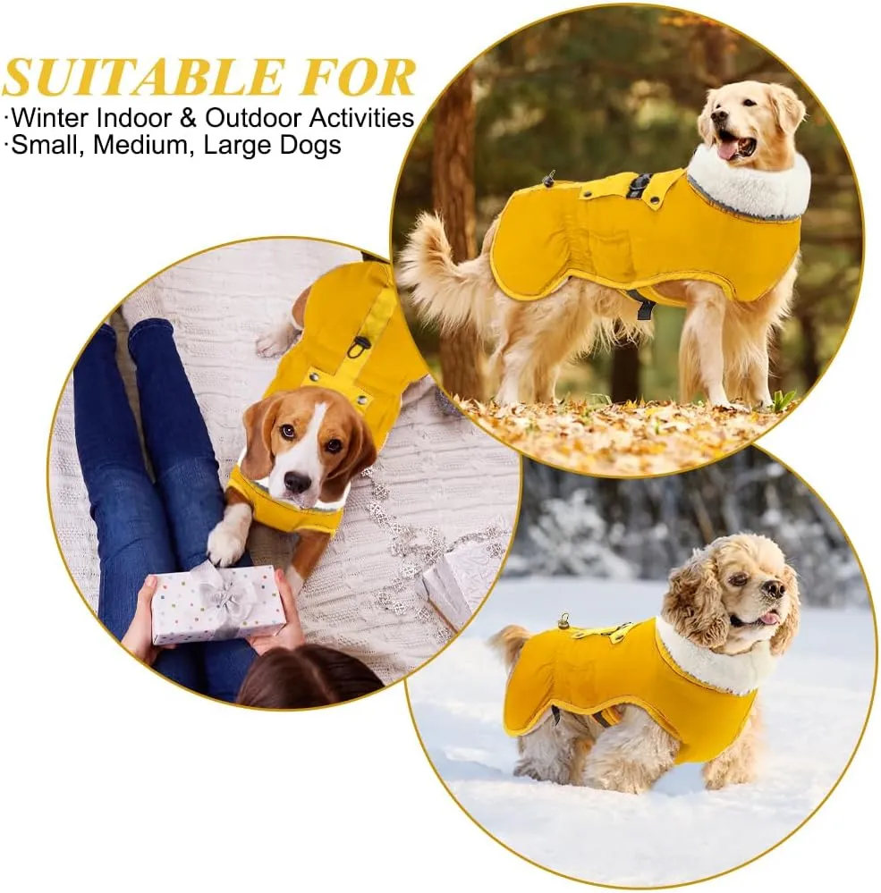 EMUST Winter Dog Coat - Thick Fleece Lining Warm Jacket for Cold Weather, Windproof Reflective Turtleneck, Adjustable Buckle Vest, Orange XL