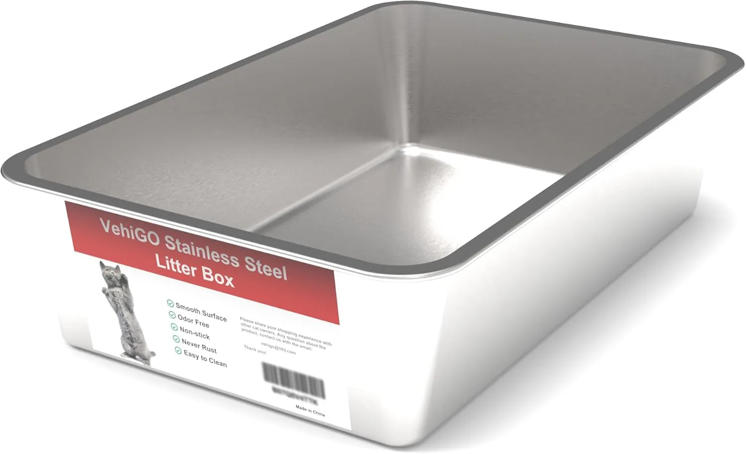 Extra Large Metal Cat Litter Box, Stainless Steel Durable Litter Pan for Large or Multiple Cats, Kitty Litter Box with Smooth Surface and Easy to Clean, XL(23.6"x15.7"x5.9")