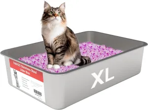 Extra Large Metal Cat Litter Box, Stainless Steel Durable Litter Pan for Large or Multiple Cats, Kitty Litter Box with Smooth Surface and Easy to Clean, XL(23.6"x15.7"x5.9")