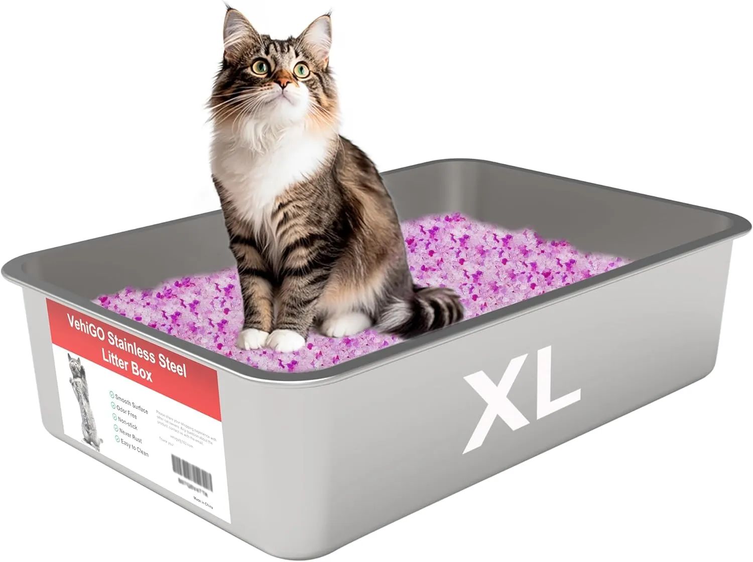 Extra Large Metal Cat Litter Box, Stainless Steel Durable Litter Pan for Large or Multiple Cats, Kitty Litter Box with Smooth Surface and Easy to Clean, XL(23.6"x15.7"x5.9")