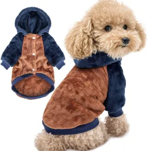FabriCastle Dog Hoodie Sweater for Small Dogs Boy and Girl, Small Dog Clothes XS XXS Puppy Sweatshirt, Pet Outfit, Cat Clothing Super Soft Warm Snap On Closure (Camel-Navy, Medium)