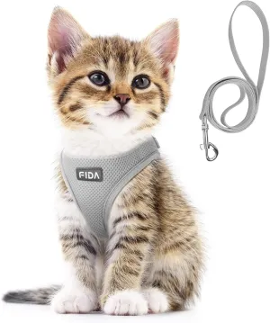 Fida Comfy Dog Harness with Leash, Cat Vest Harness Escape Proof, Breathable Lightweight Soft Mesh, Adjustable Reflective Step-in Harness for Puppy Toy Breeds & Extra-Small Pet (XXS, Grey)