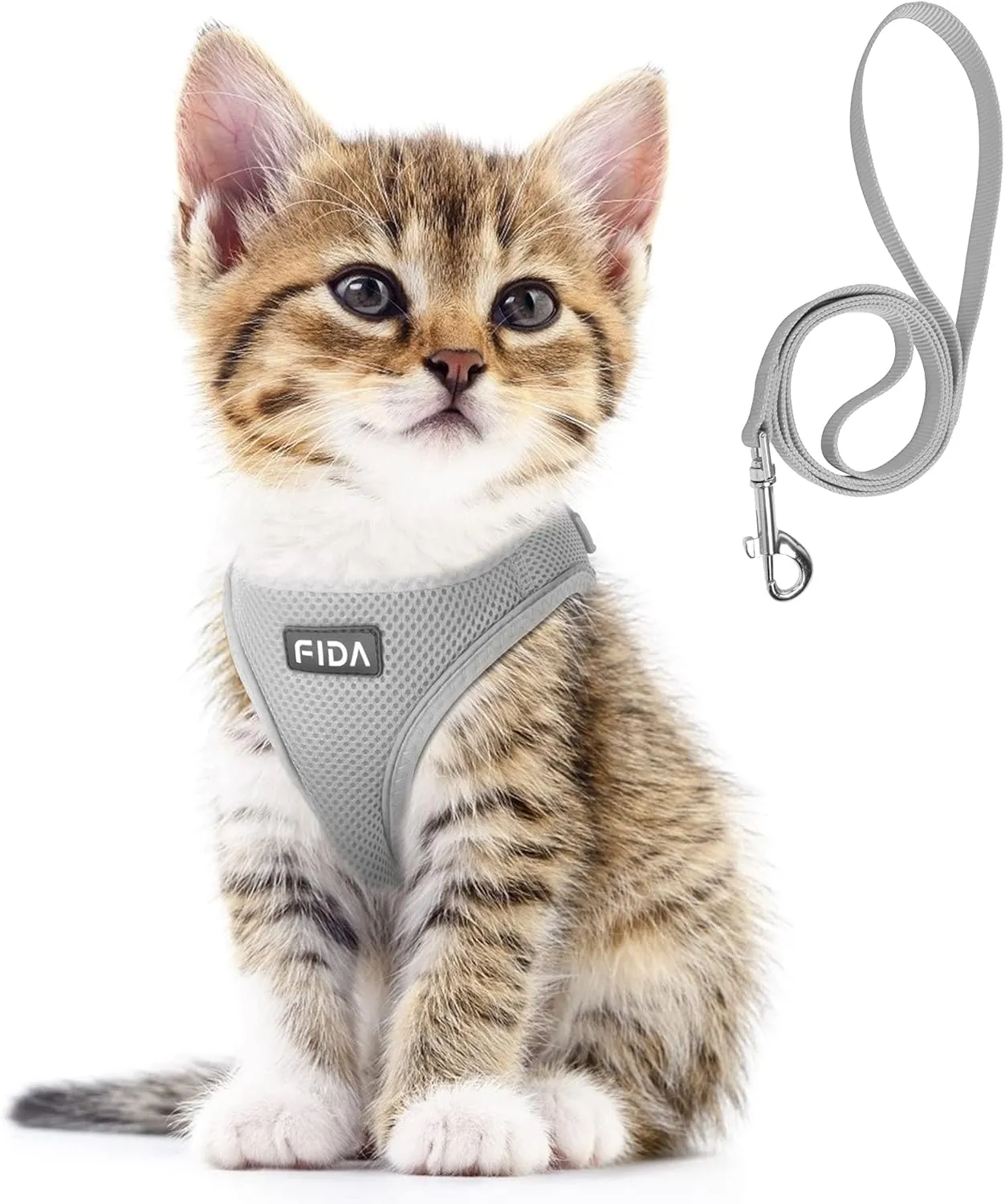 Fida Comfy Dog Harness with Leash, Cat Vest Harness Escape Proof, Breathable Lightweight Soft Mesh, Adjustable Reflective Step-in Harness for Puppy Toy Breeds & Extra-Small Pet (XXS, Grey)