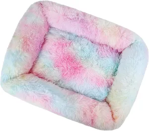 Fluffy Pet Dog Cat Calming Rainbow Bed Non-Slip Soft Plush Pet Sleeping Kennel Nest Extra Small, 16.9 x 13.8 x 7.9