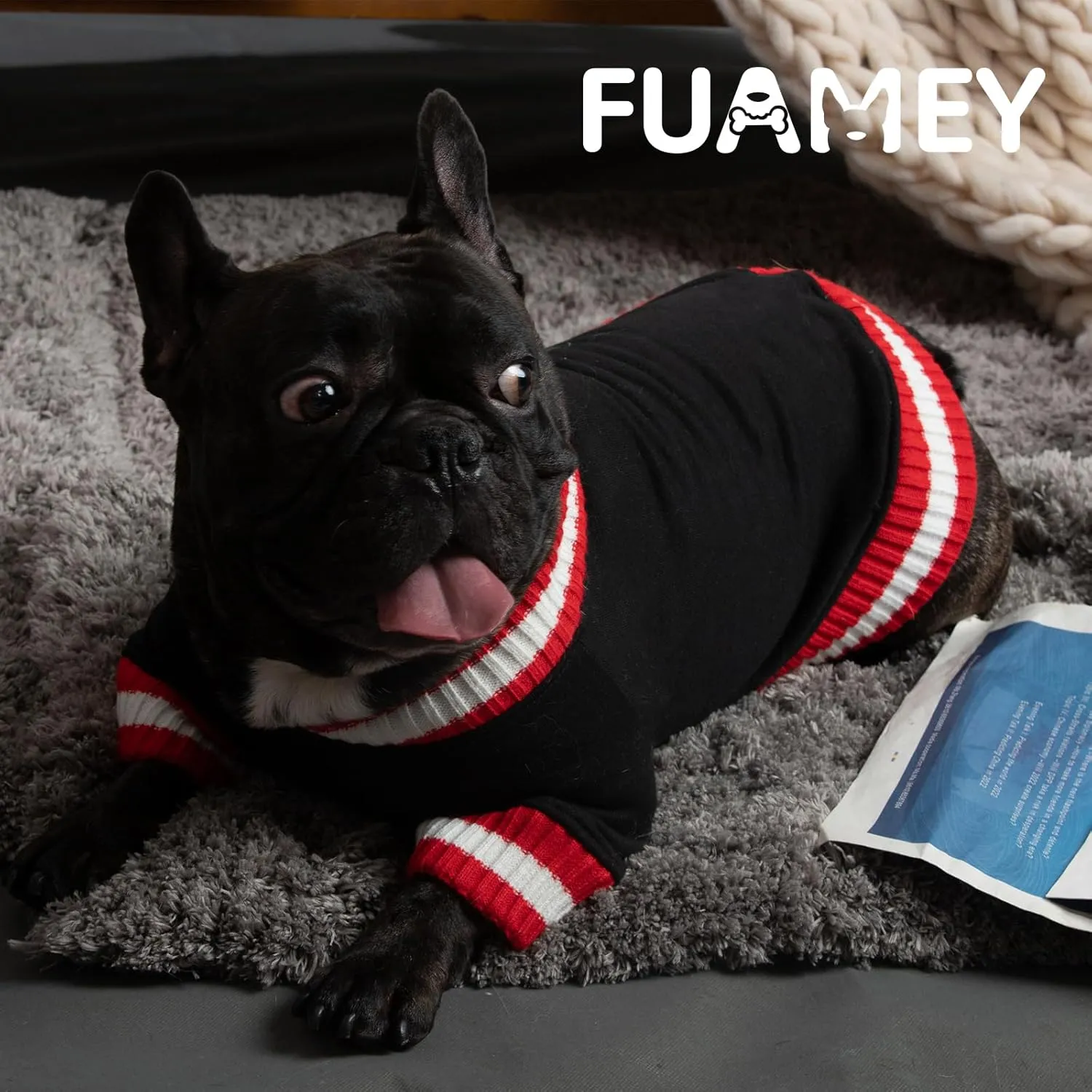 FUAMEY Dog Pullover SweatshirtDog Winter Sweaters Warm Dog Clothes Dog Vest Thick Puppy Pullover Soft Pet Fleece Sweater Cute Doggie Boy Girl Outfit for Small Medium Dogs Black L