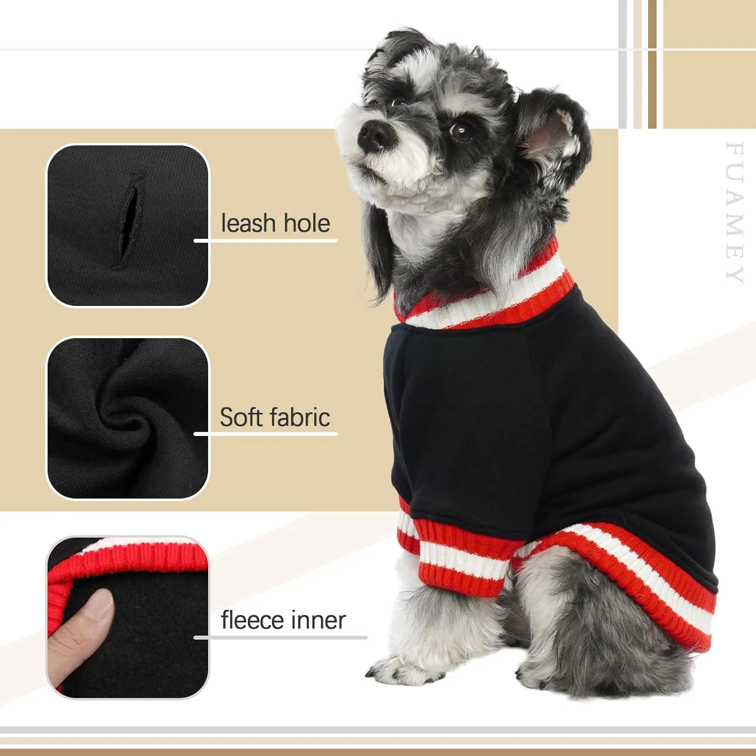 FUAMEY Dog Pullover SweatshirtDog Winter Sweaters Warm Dog Clothes Dog Vest Thick Puppy Pullover Soft Pet Fleece Sweater Cute Doggie Boy Girl Outfit for Small Medium Dogs Black L