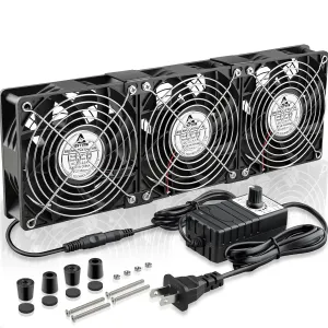 GDSTIME 3x 120mm Computer Fan with AC Plug,110V to 240V Variable Speed Controller High CFM 360mm Server Rack Fan for Window Exhaust Grow Tent Crawl Space Garage Ventilation Electronics Cabinet Cooling