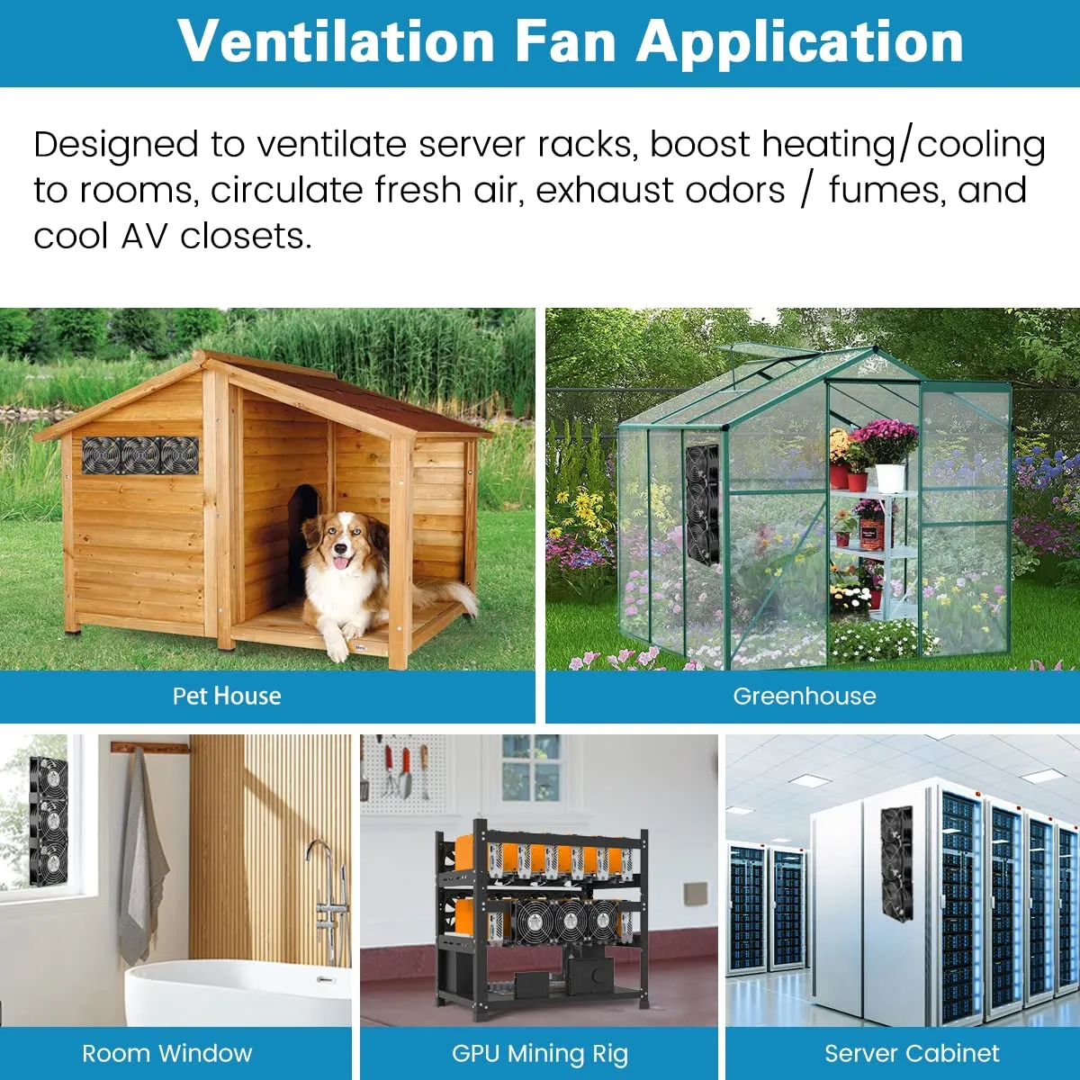 GDSTIME 3x 120mm Computer Fan with AC Plug,110V to 240V Variable Speed Controller High CFM 360mm Server Rack Fan for Window Exhaust Grow Tent Crawl Space Garage Ventilation Electronics Cabinet Cooling