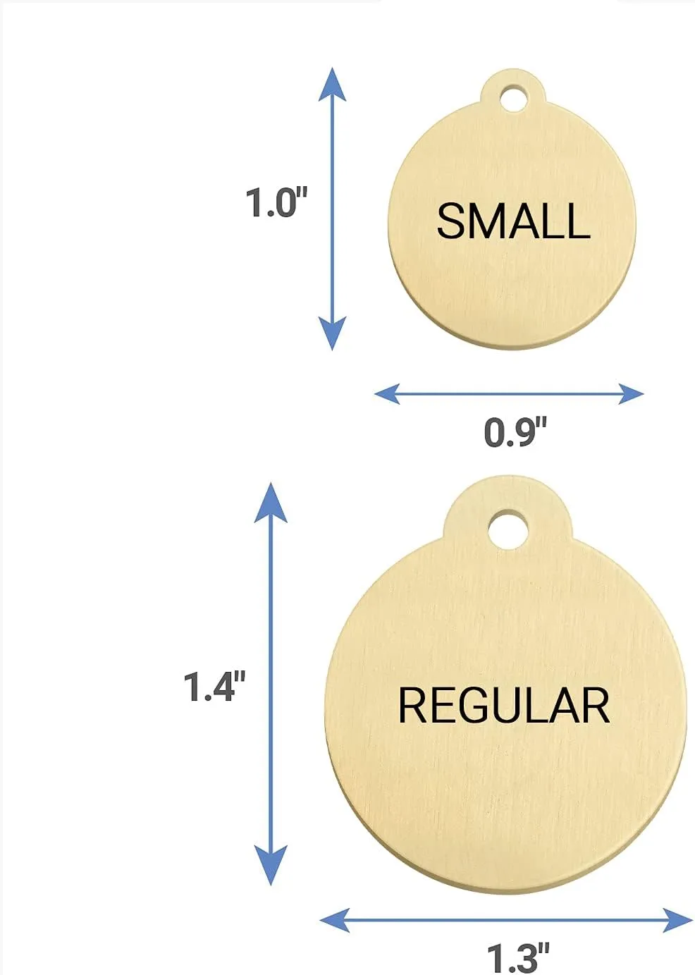 GoTags Personalized Pet ID Tags, Solid Brass Dog Tags and Cat Tags, up to 6 Lines of Custom Text, Engraved on Both Sides, Bone, Round, and Heart Shapes