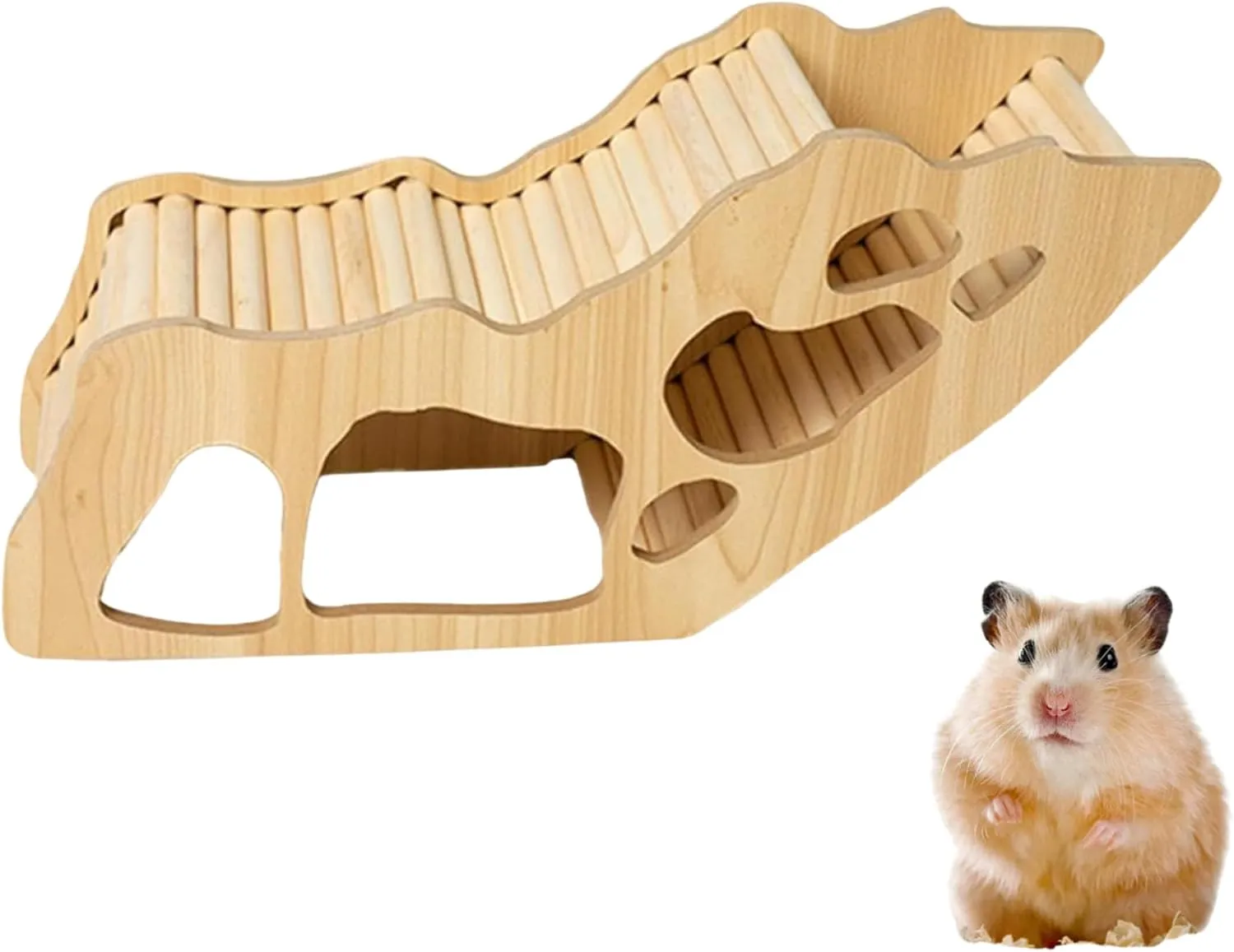 Hamster Hideout 12x6xx4" Wooden Hamster Hide with Ladder & Multiple Holes Ventilated Restful Hamster Tunnel Hamster Cage Accessories