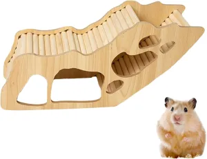 Hamster Hideout 12x6xx4" Wooden Hamster Hide with Ladder & Multiple Holes Ventilated Restful Hamster Tunnel Hamster Cage Accessories