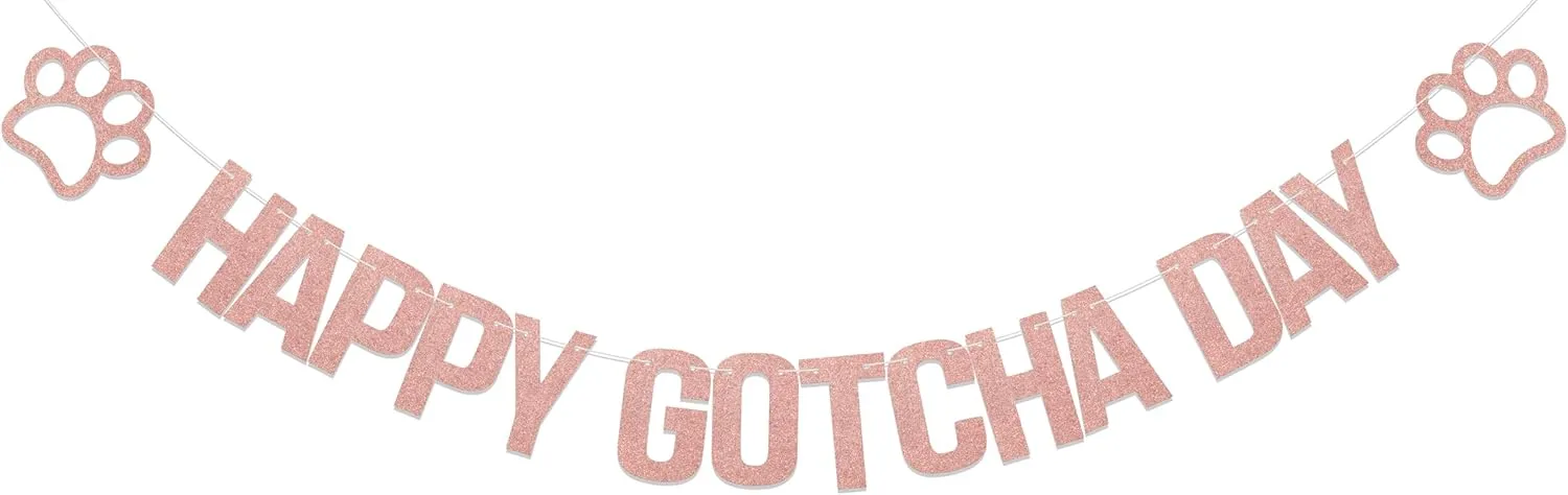 Happy Gotcha Day Banner, Dog Birthday Decorations, Pet Adoption Day Party Decor, Dog Cat Gotcha Party Decor Supplies Rose Gold