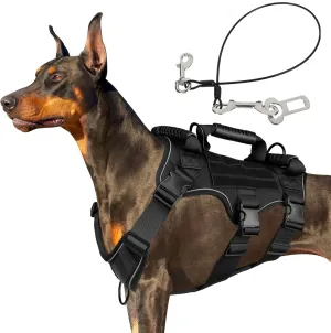 Heavy Duty No Pull Tactical Dog Harness for Large Dogs, 3Pcs Handle & Hook Metal Buckle, K9 Adjustable Reflective Military Dog Vest Harness for Working Dog Training Hunting Walking. (Black, M)