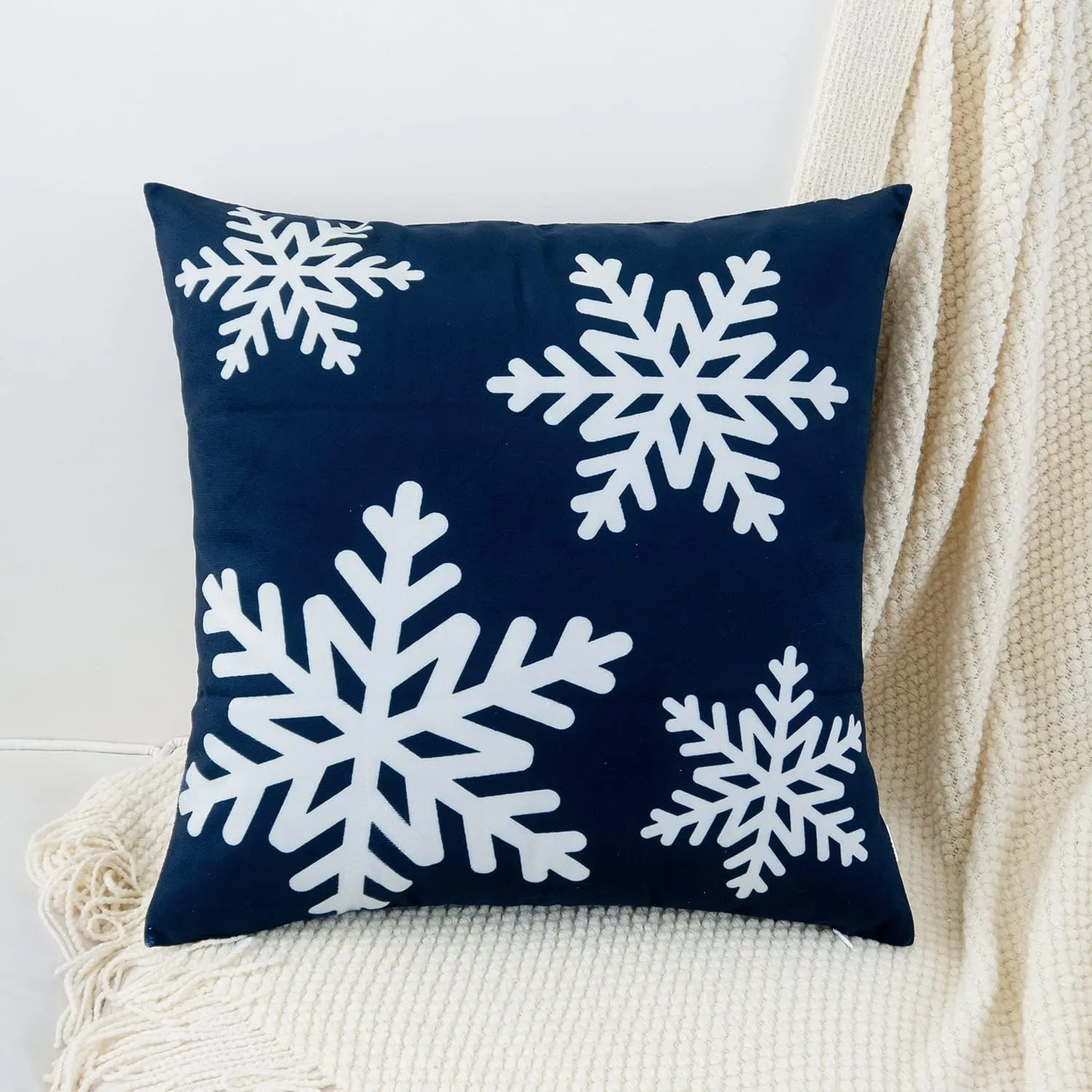 HWY 50 Navy Blue Decorative Throw Pillow Covers 20x20 Inch for Couch Sofa Living Room Bed, Soft Square Throw Pillows Cases Cushion Cover with Christmas Snowflakes Print Pack of 2