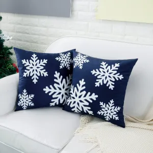 HWY 50 Navy Blue Decorative Throw Pillow Covers 20x20 Inch for Couch Sofa Living Room Bed, Soft Square Throw Pillows Cases Cushion Cover with Christmas Snowflakes Print Pack of 2