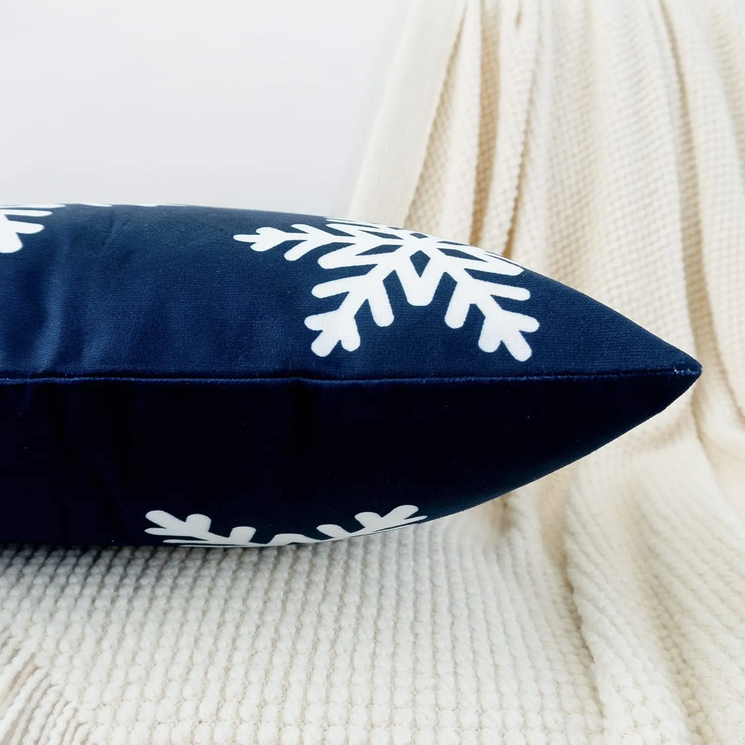 HWY 50 Navy Blue Decorative Throw Pillow Covers 20x20 Inch for Couch Sofa Living Room Bed, Soft Square Throw Pillows Cases Cushion Cover with Christmas Snowflakes Print Pack of 2