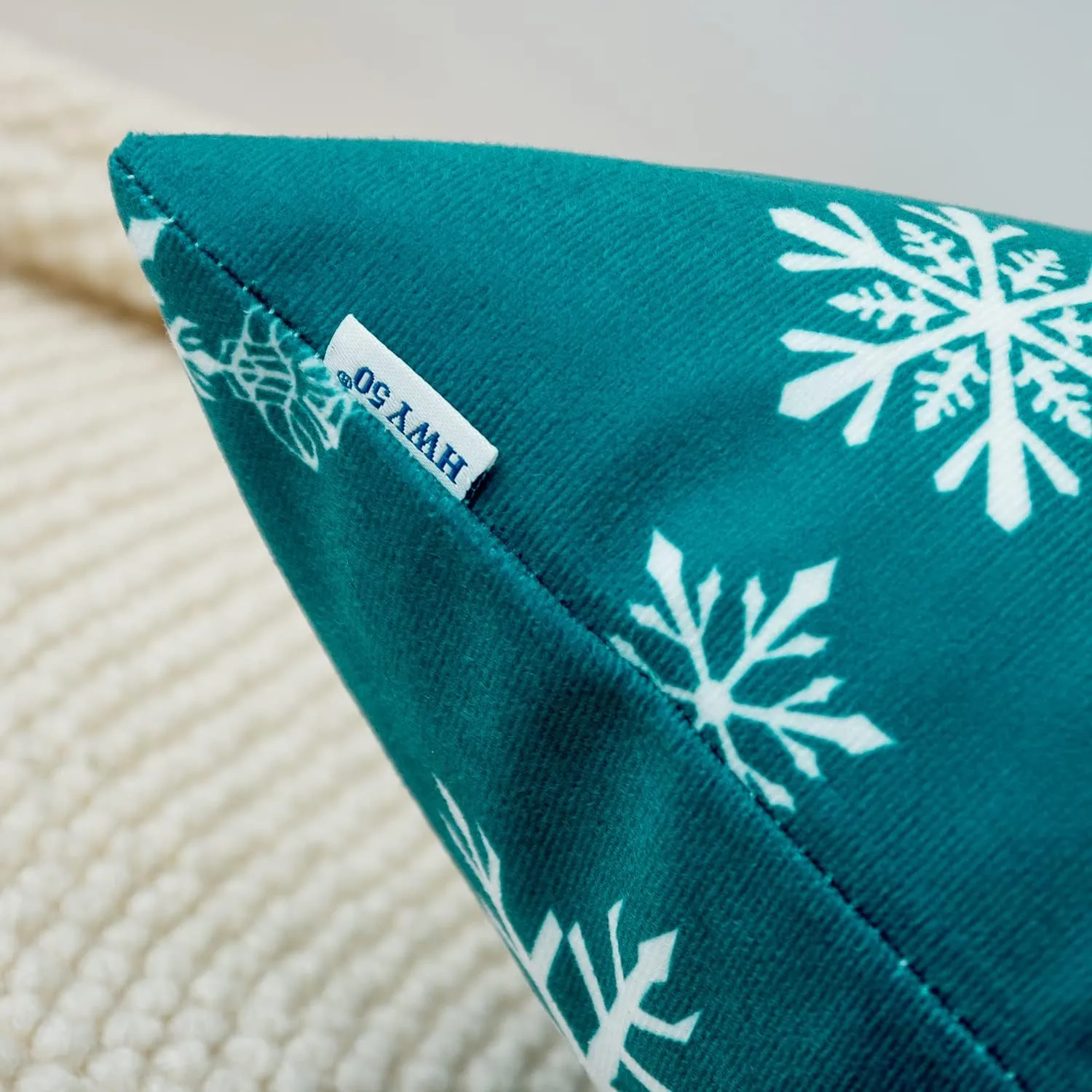 HWY 50 Teal Decorative Throw Pillow Covers 20x20 Inch for Couch Sofa Living Room Bed, Soft Christmas Big and Small Snowflakes Print Throw Pillows Cases Set Cushion Cover Pack of 2