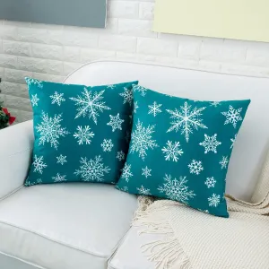 HWY 50 Teal Decorative Throw Pillow Covers 20x20 Inch for Couch Sofa Living Room Bed, Soft Christmas Big and Small Snowflakes Print Throw Pillows Cases Set Cushion Cover Pack of 2