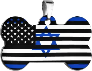 Israel American Flag Stainless Steel Pet ID Tags Personalized Dog and Cat Tags Cute Collar Tags Bone Shape