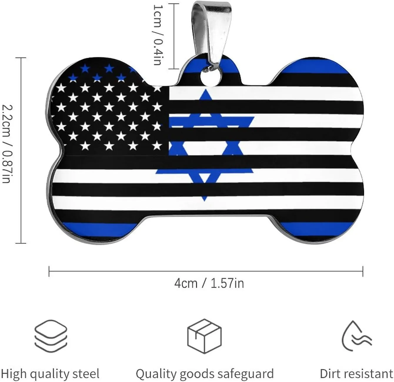 Israel American Flag Stainless Steel Pet ID Tags Personalized Dog and Cat Tags Cute Collar Tags Bone Shape