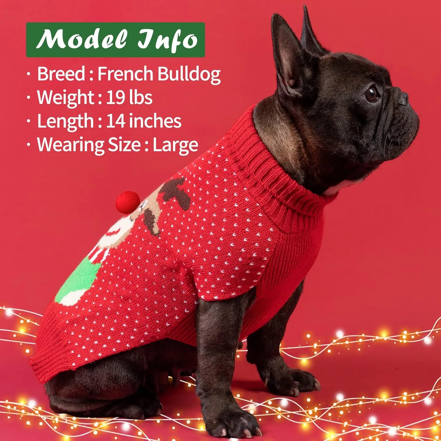 KYEESE Christmas Sweater With Leash Hole Reindeer Knitwear Turtleneck for Holiday Dog Outfit, Reindeer, XL