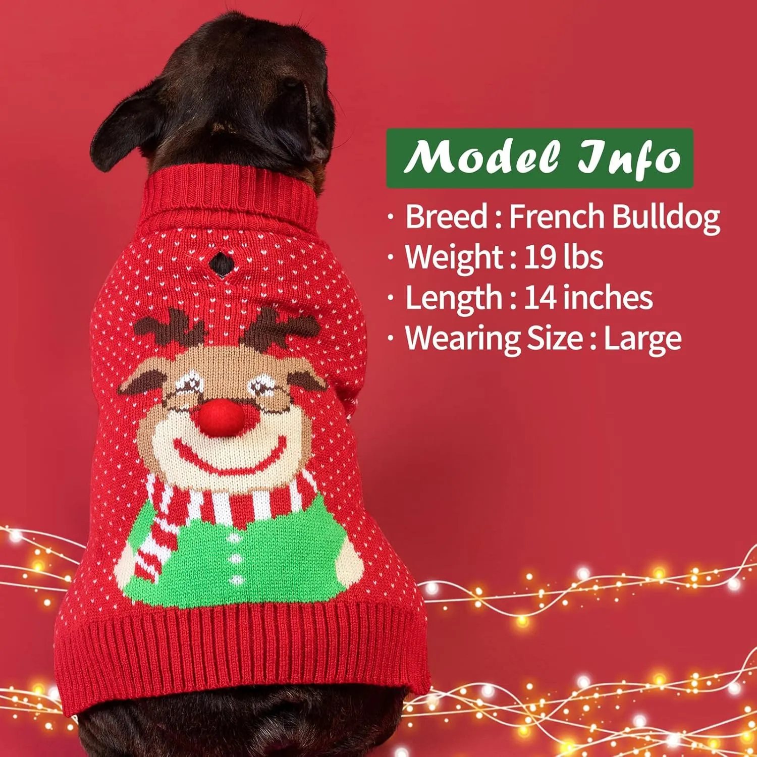 KYEESE Christmas Sweater With Leash Hole Reindeer Knitwear Turtleneck for Holiday Dog Outfit, Reindeer, XL
