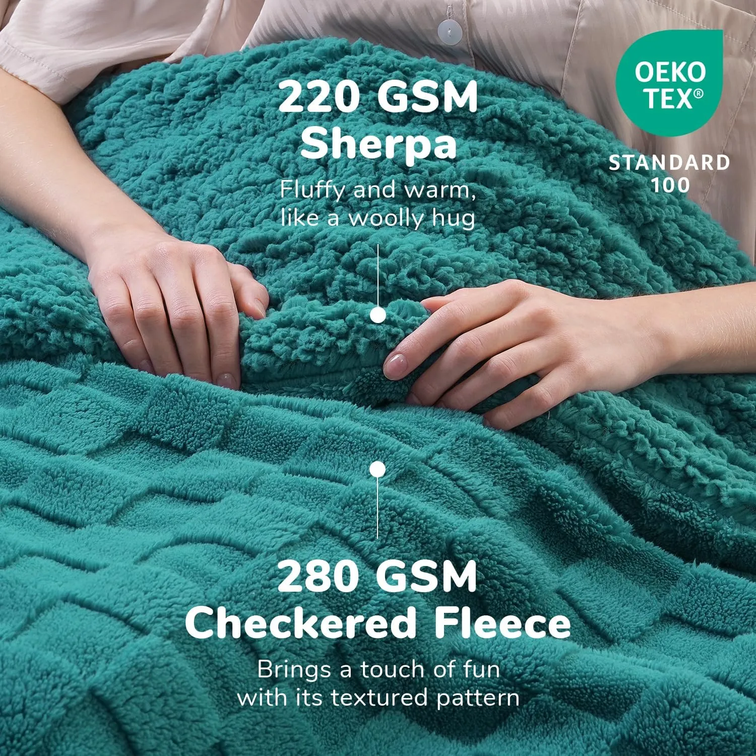 Lessymo Fleece Blanket with Checkerboard Grid Pattern, Soft Sherpa Couch Blanket, Luxurious Warm and Cozy Twin Size, Teal, 60x80 inches