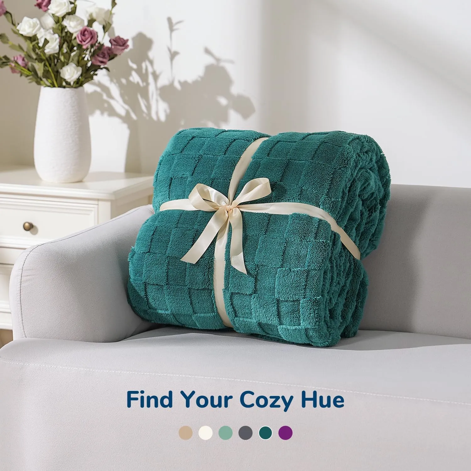 Lessymo Fleece Blanket with Checkerboard Grid Pattern, Soft Sherpa Couch Blanket, Luxurious Warm and Cozy Twin Size, Teal, 60x80 inches