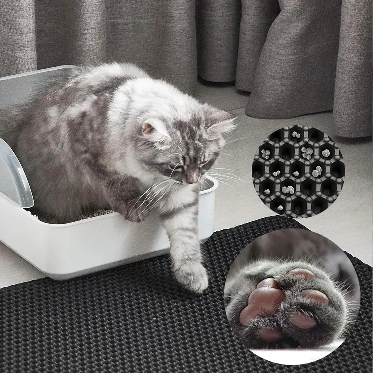 Litter Box Mat, Honeycomb Double Layer Easy Clean Cat Liter Mat Less Waste,Soft On Paws,Non-Slip, Cat Litter Trap Mats,Green-M