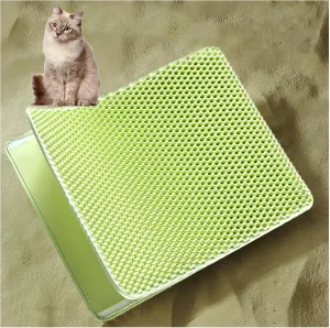 Litter Box Mat, Honeycomb Double Layer Easy Clean Cat Liter Mat Less Waste,Soft On Paws,Non-Slip, Cat Litter Trap Mats,Green-M
