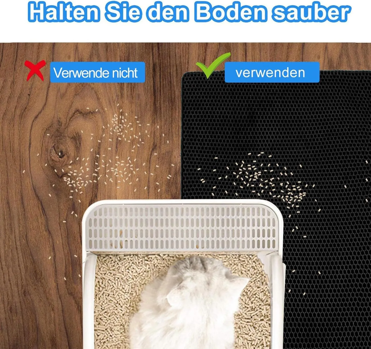 Litter Box Mat, Honeycomb Double Layer Easy Clean Cat Liter Mat Less Waste,Soft On Paws,Non-Slip, Cat Litter Trap Mats,Green-M
