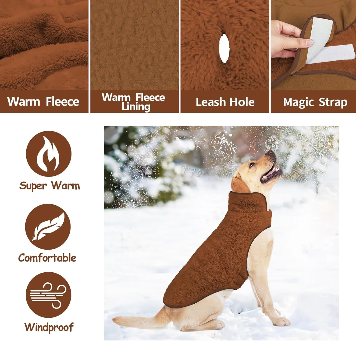 Malier Dog Winter Coat, Reversible Fleece Dog Cold Weather Coats Dog Jacket for Dogs, Windproof Warm Dog Coat Snow Dog Jacket Vest Pet Dog Clothes for Small Medium Large Dogs (Brown, Medium)