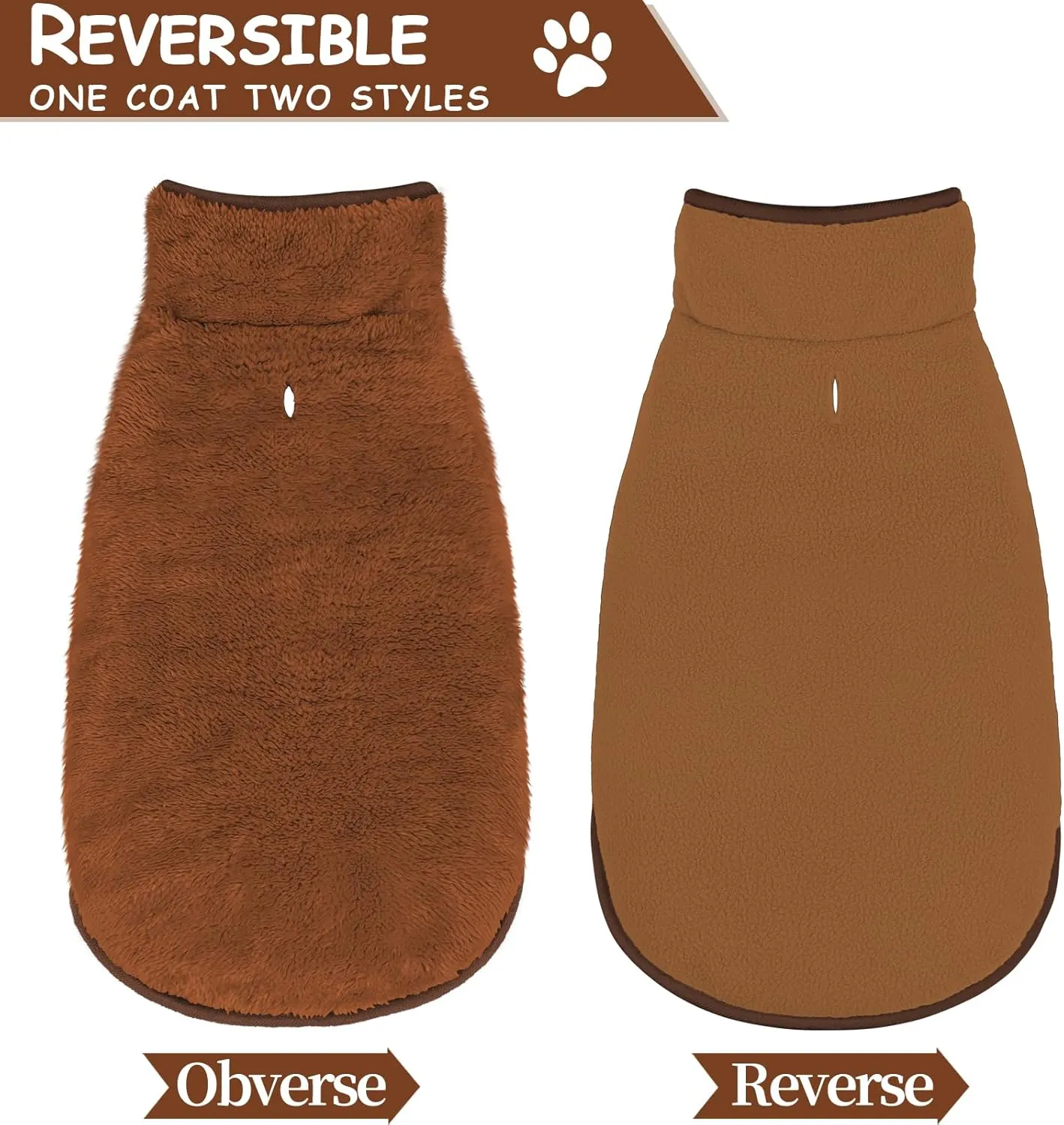 Malier Dog Winter Coat, Reversible Fleece Dog Cold Weather Coats Dog Jacket for Dogs, Windproof Warm Dog Coat Snow Dog Jacket Vest Pet Dog Clothes for Small Medium Large Dogs (Brown, Medium)