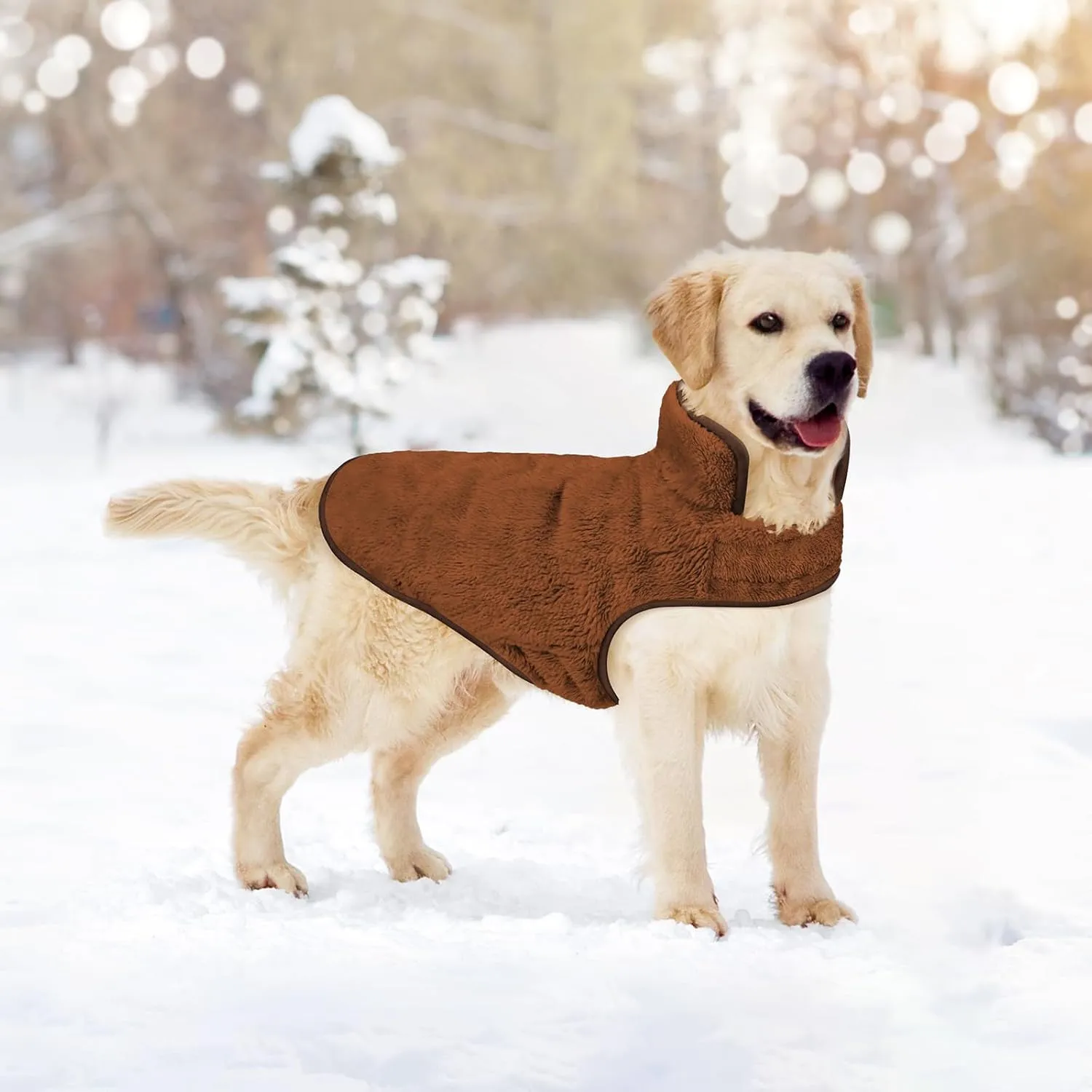 Malier Dog Winter Coat, Reversible Fleece Dog Cold Weather Coats Dog Jacket for Dogs, Windproof Warm Dog Coat Snow Dog Jacket Vest Pet Dog Clothes for Small Medium Large Dogs (Brown, Medium)