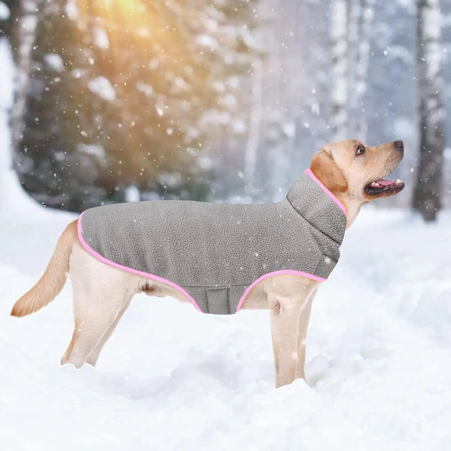 Malier Reversible Fleece Dog Coat, Windproof & Warm, Perfect for Cold Weather & Snow, Available in Pink for Small to Large Dogs