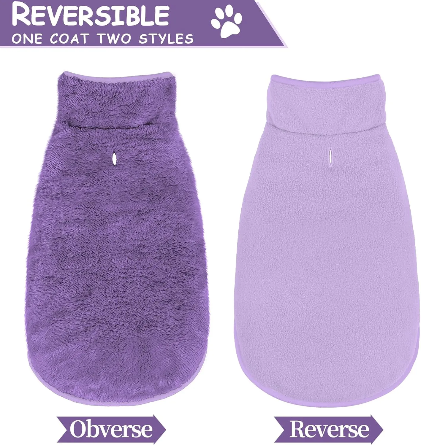 Malier Reversible Fleece Dog Coat, Windproof & Warm, Perfect for Cold Weather & Snow, Available in Purple for Small to Large Dogs