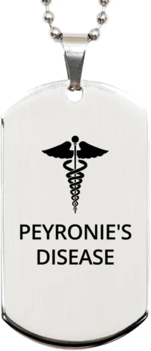 Medical Silver Dog Tag, Peyronie's Disease Awareness, Medical Symbol, SOS Emergency Health Life Alert ID Engraved Stainless Steel Chain Necklace for Men Women