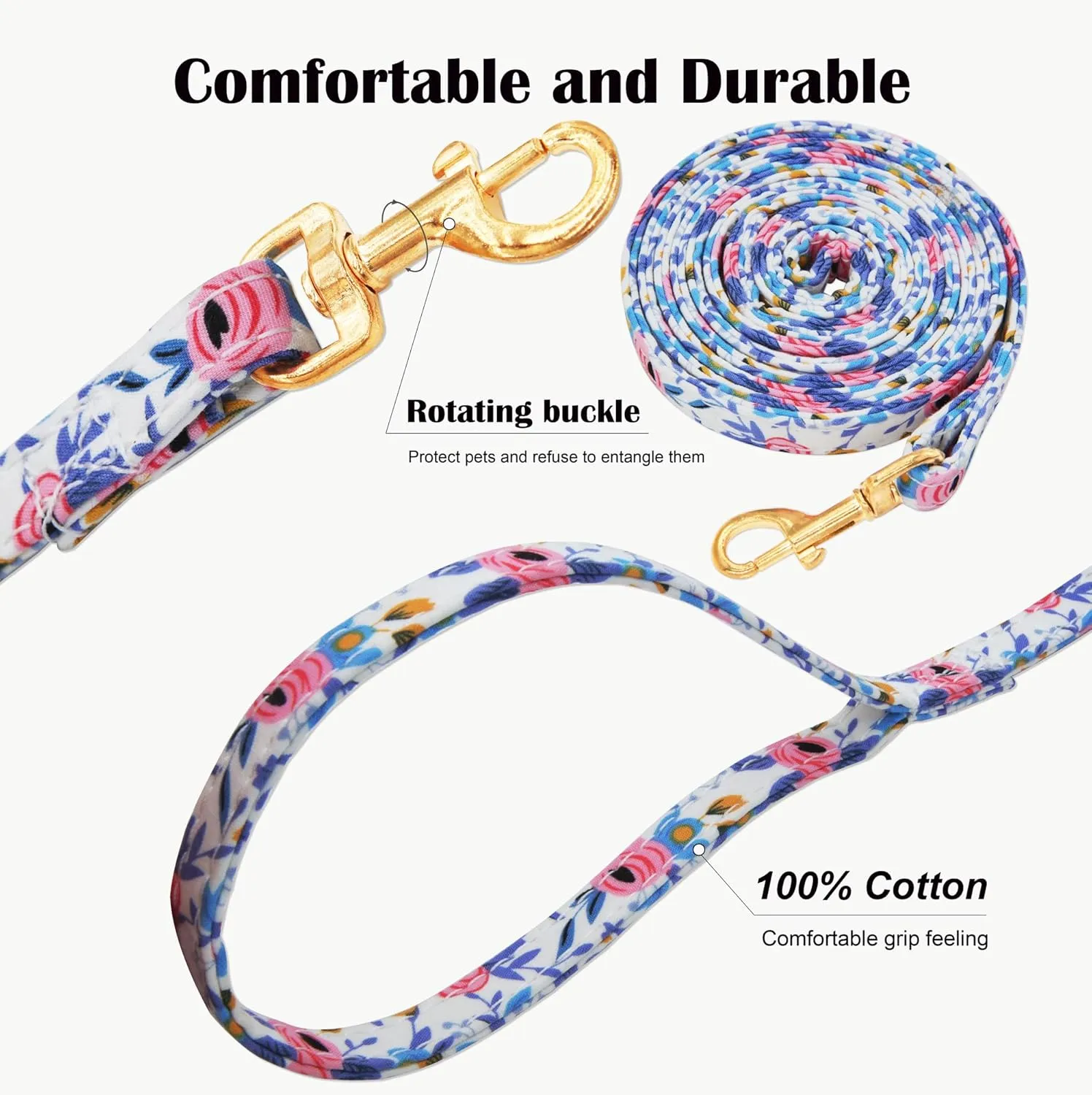 No Pull Dog Harness Adjustable Small Harness and Leash Set, Lightweight and Soft Dog Harness No Choke Escape Proof Pet Harness Vest (Blue Rose, S)