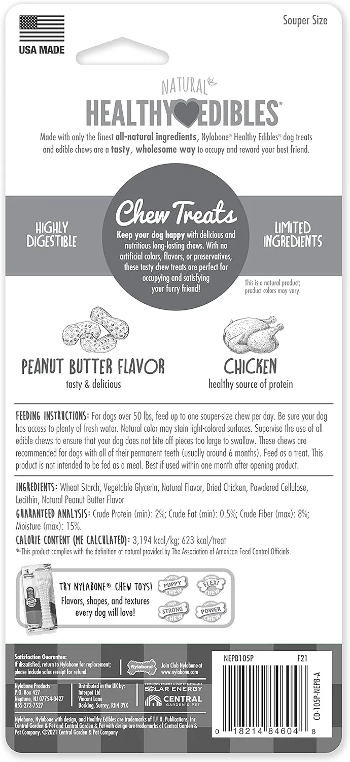 Nylabone Healthy Edibles Natural Dog Chews Long Lasting Peanut Butter Flavor Treats for Dogs, X-Large/Souper (1 Count)