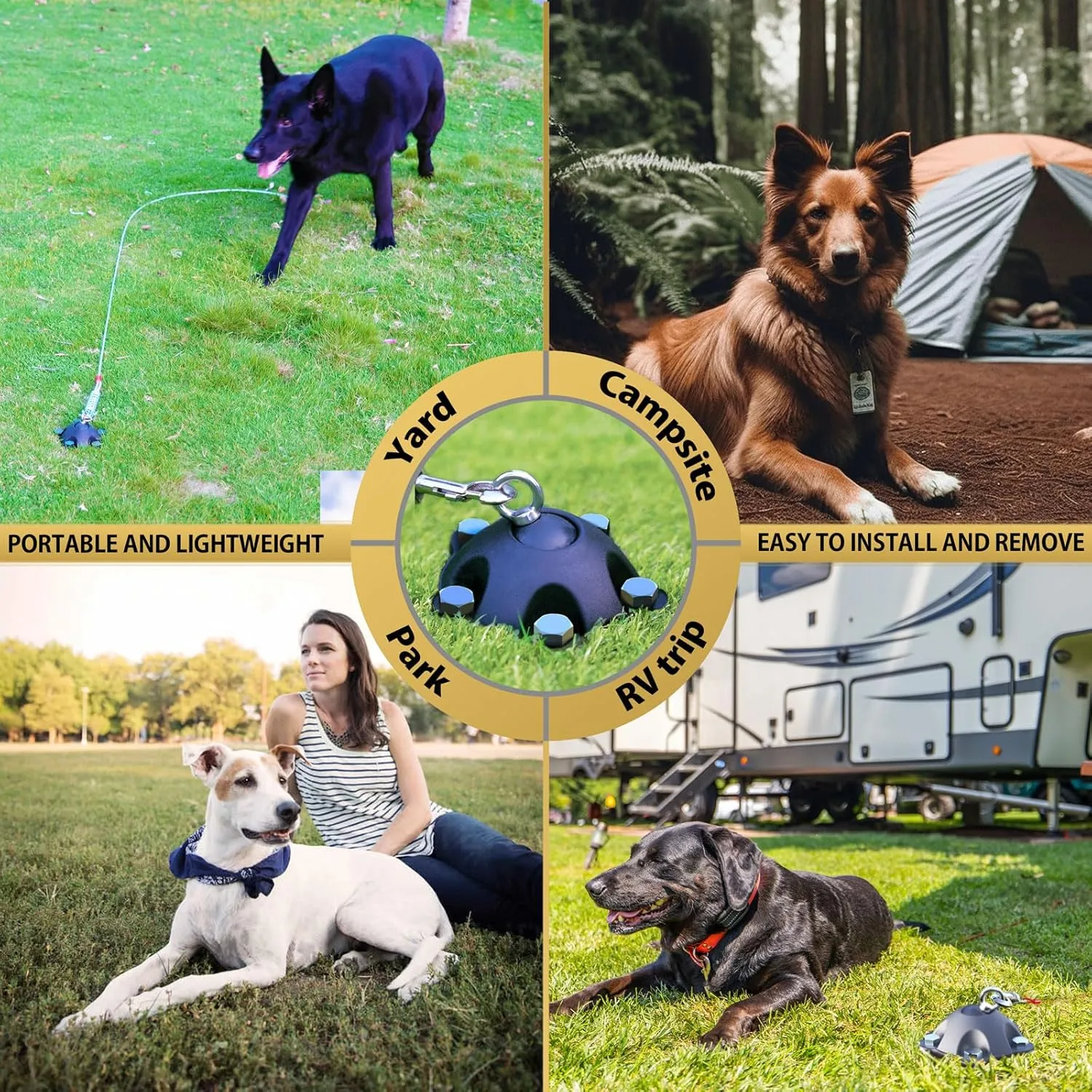 Patented 360 Swivel Dog Tie Out Stake Dog Anchor for Small to Large Dogs Up to 150lbs - Dog Yard Leash Stake with 5 Strong Tether Holds 1000lbs of Pull Force (Stake with 10 Cable)