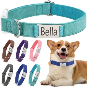 Personalized Dog Collars with Name Tag, Custom Dog Collar Engraved Slide On Pet ID Tag | Adjustable Pet Collars with Silent Metal Plate for Large/Medium/Small Dogs