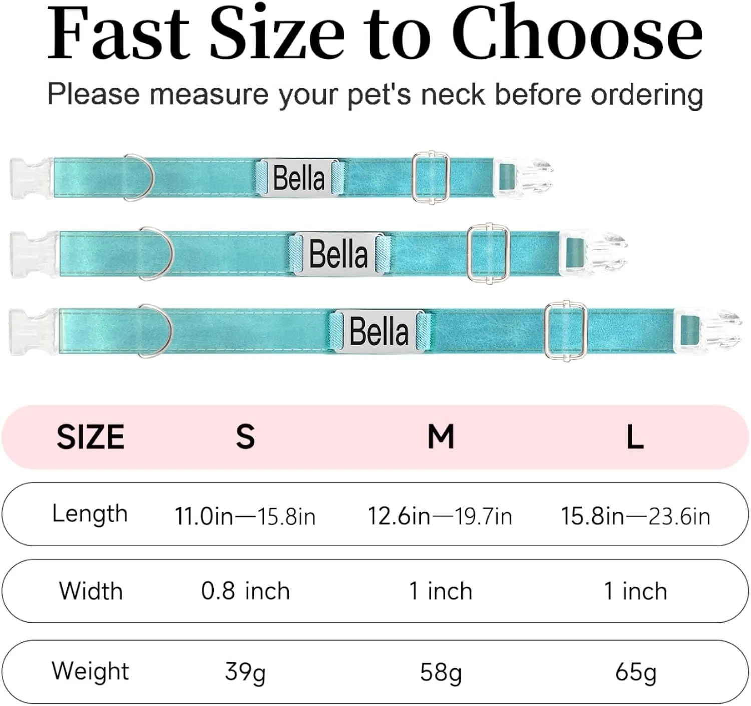 Personalized Dog Collars with Name Tag, Custom Dog Collar Engraved Slide On Pet ID Tag | Adjustable Pet Collars with Silent Metal Plate for Large/Medium/Small Dogs