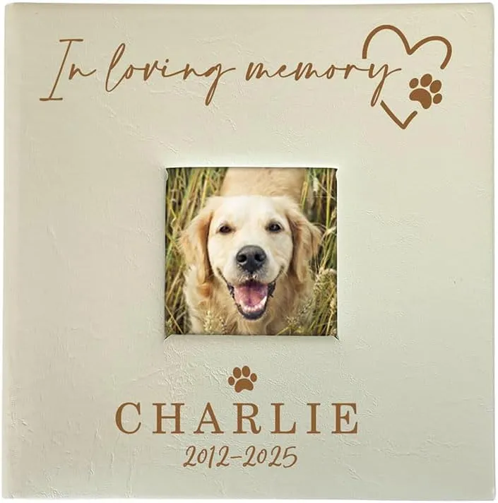Personalized Pet Memorial Photo Album, Holds 200 4" x 6" Photos, Engraved In Loving Memory Pet Leatherette Picture Album, Cat Memorial, Loss of Dog Gift, Dog Sympathy Gift