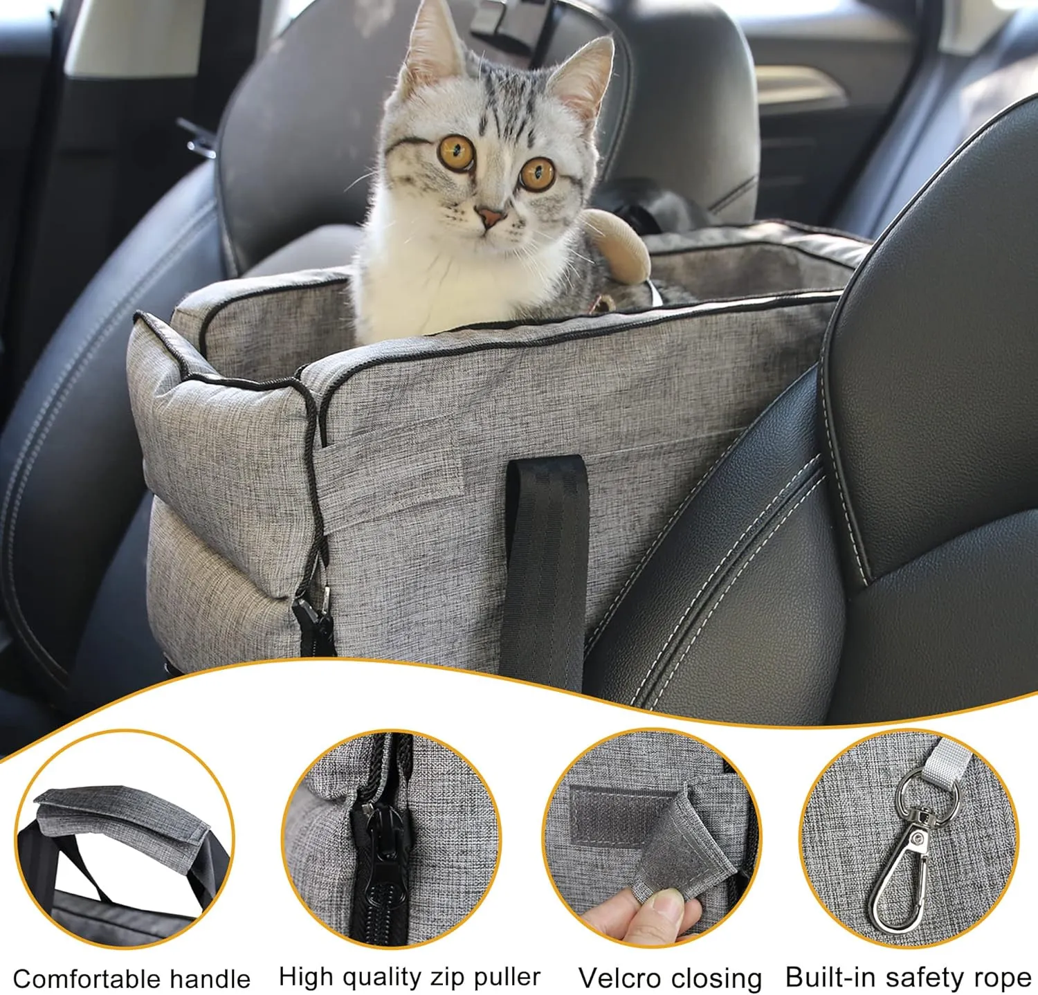 Pet Safety Booster Seat for Cats and Small Dogs, Puppy Seat Pet Basket up to 13lbs, Removable/Washable/Adjustable Straps