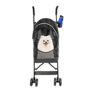 Pet Travel Stroller, Pet Stroller with 4 Wheels, Foldable Pet Travel Carrier, Large Wheels for Small & Medium-Sized Dogs Cats Up to 22 lbs, with Cup Holder & Rear Pocket, Easy Fold (Black)