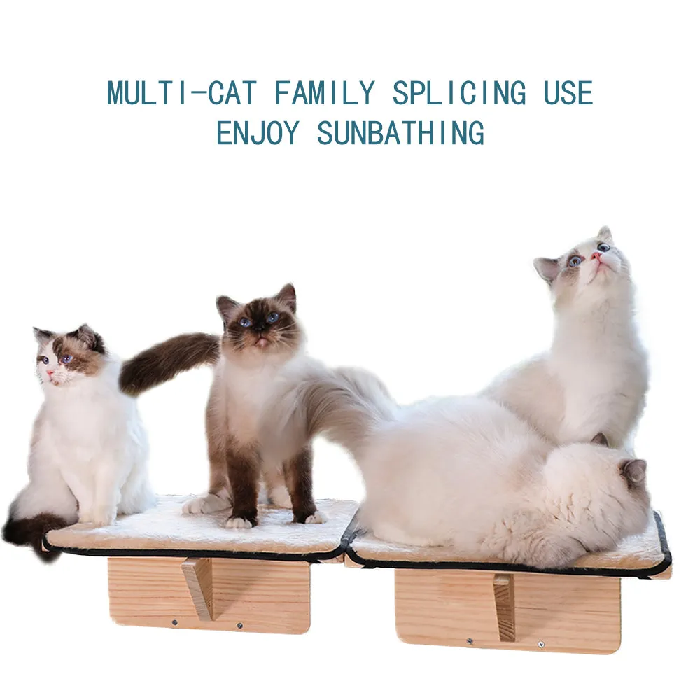 PETSFIT Cat Window Perches Natural Solid Wood With Removable Fleece Mat