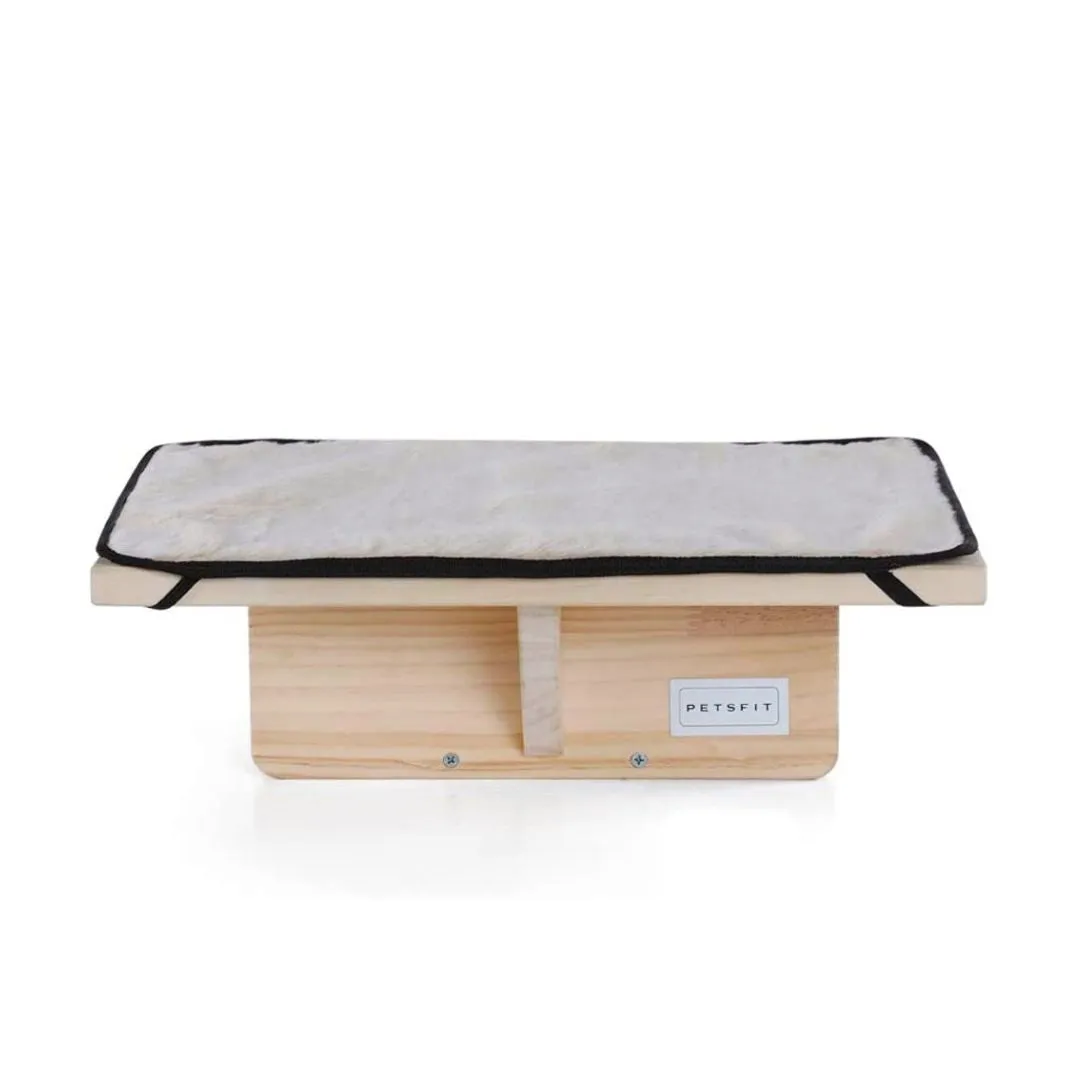 PETSFIT Cat Window Perches Natural Solid Wood With Removable Fleece Mat