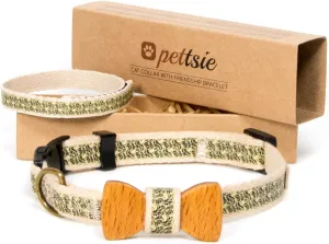 Pettsie Breakaway Cat Collar with Bow Tie and Matching BraceletAdjustable Cotton Kitten Collar with Safety Buckle for Cats and Small PetsCute Cat Gift for Owners and Cat Lovers, 8-11 Inches, Black