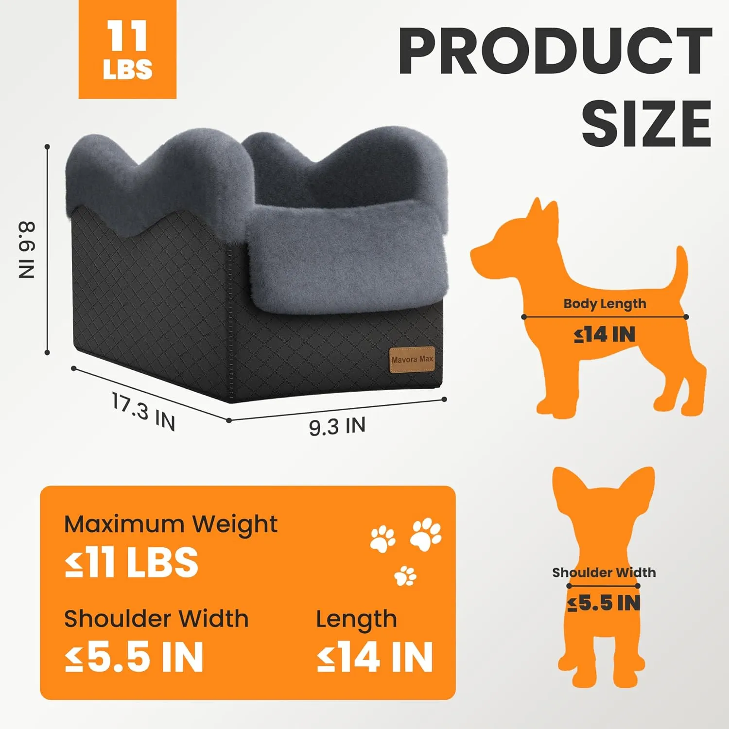 Portable Small Dog Seat for Car(Up to 11LB),Luxury Center Console Dog Car Seat Booster with Safety Tethers,Auti-Collapse Pet Travel Carrier for SUV,Truck.(Black/Grey)