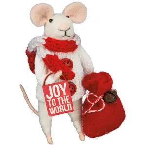 Primitive  Felt Mouse Joy to the World Santa Sack Christmas Ornament